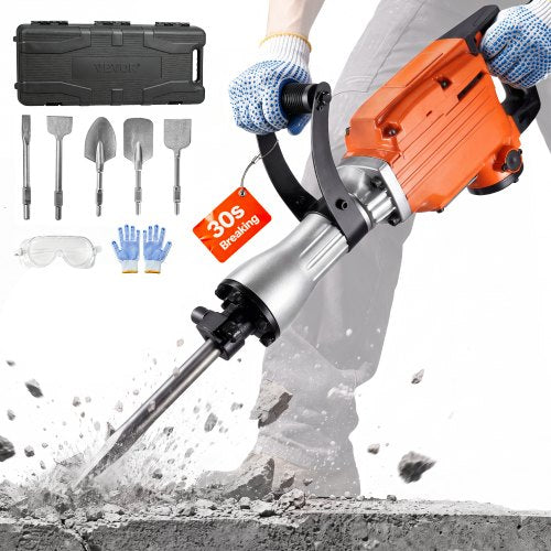 VEVOR 2200W demolition jack hammer 1440 BPM with six chisels and case