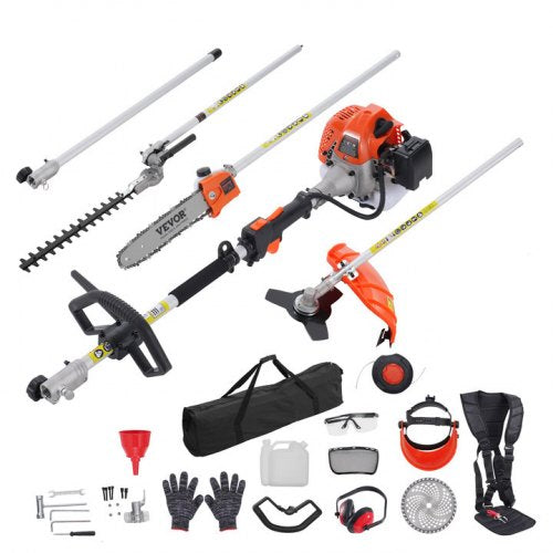 VEVOR 52CC 6-in-1 gas trimmer hedge trimmer brush cutter edger and pole saw kit