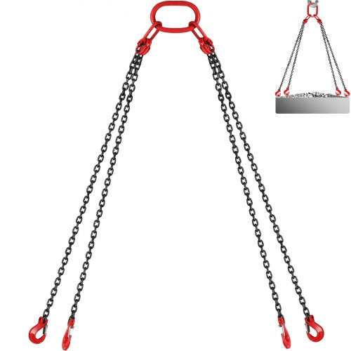 VEVOR G80 chain sling 5/16 inch x 10 ft with 4 grab hooks, 11000 lb capacity