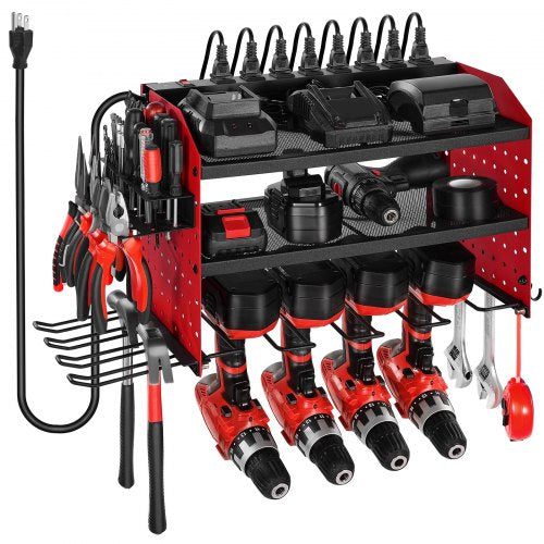 VEVOR 3-layer power tool organizer with charging station and 4 drill holders
