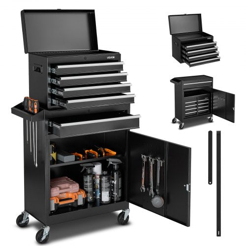 VEVOR 2-in-1 rolling tool chest with 5 drawers