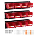 VEVOR wall mounted storage bins with 12 red bins and 3 metal rails